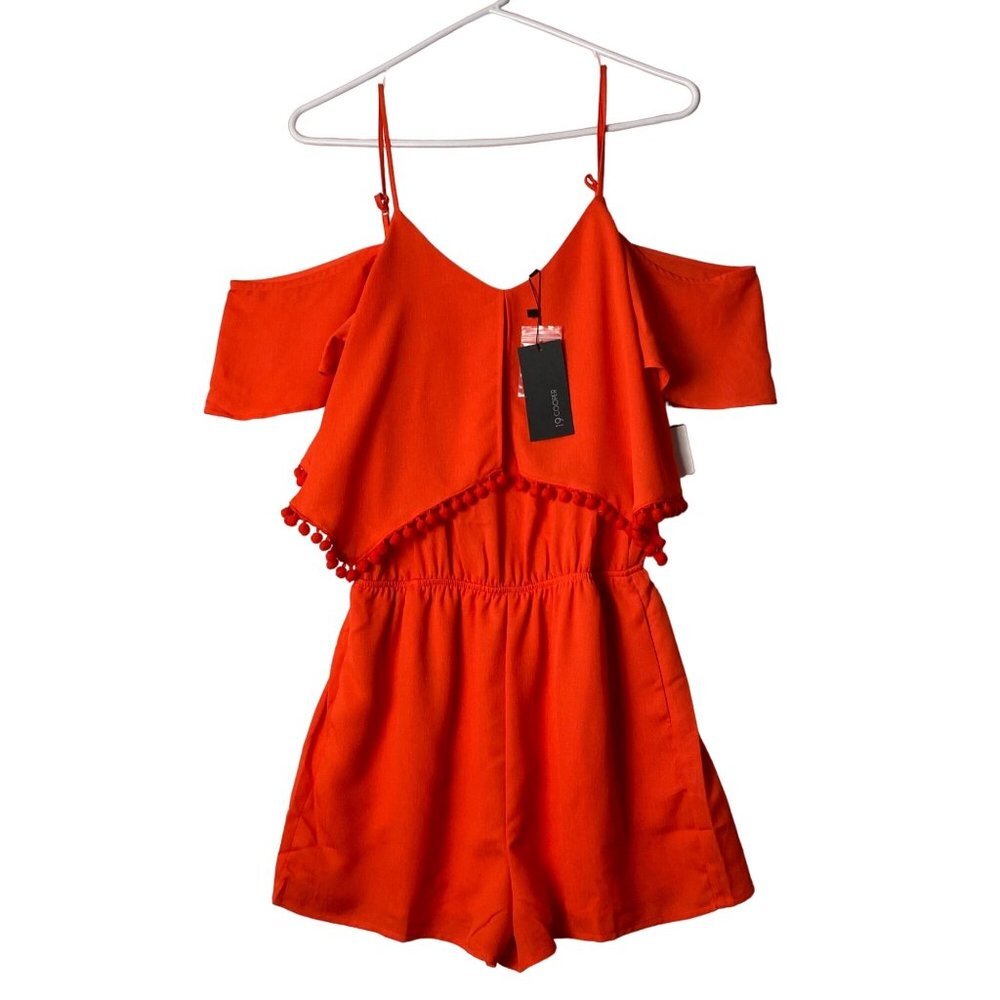 19 Cooper Romper Women Size Medium Orange Style PS7538-01 Pom Pom Trim NEW‎ NWT